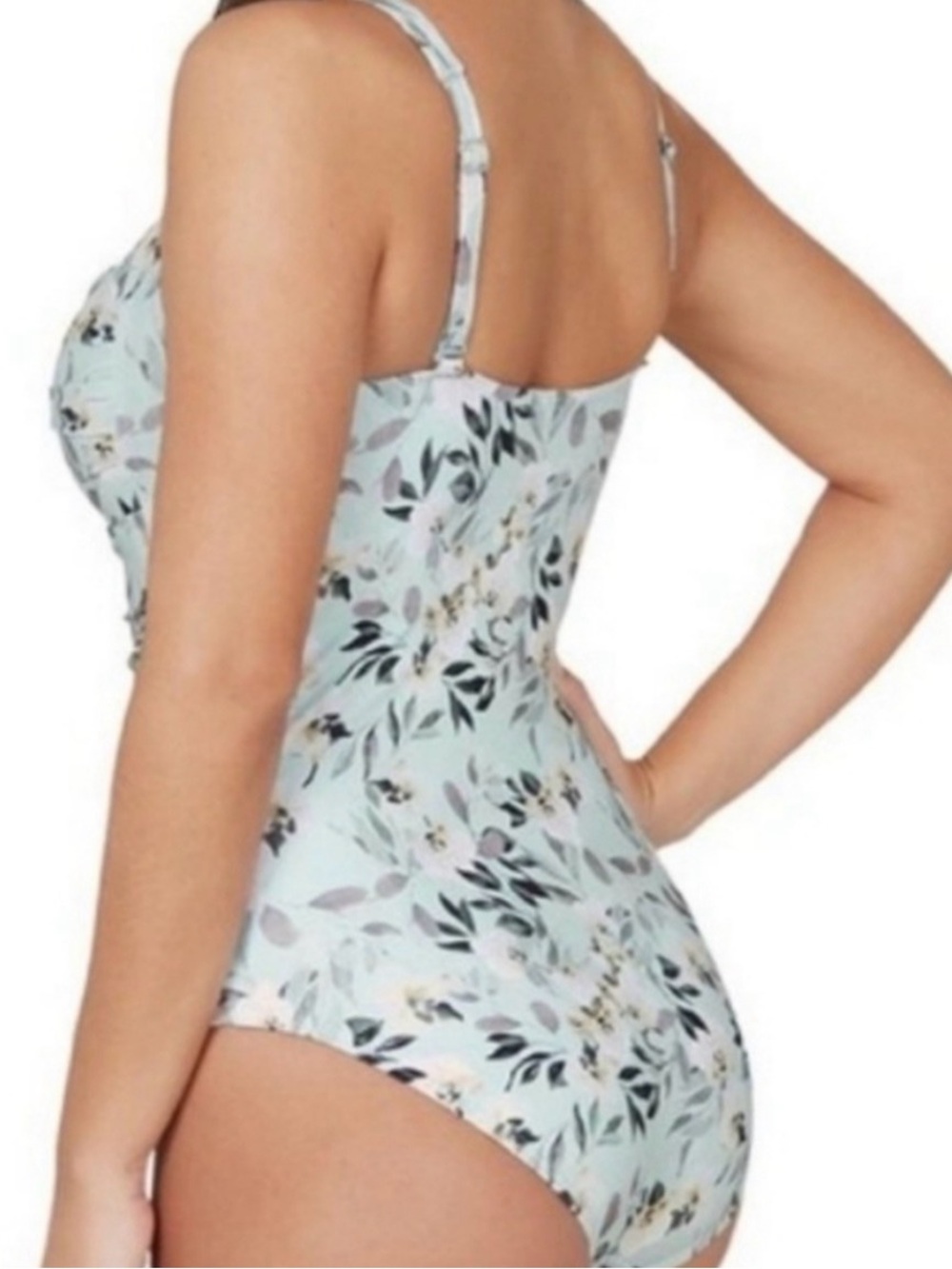 Nip Tuck (Joanne) Light Teal Boho Breeze Floral Frill Strap One-Piece Swimsuit - Picture 3 of 5